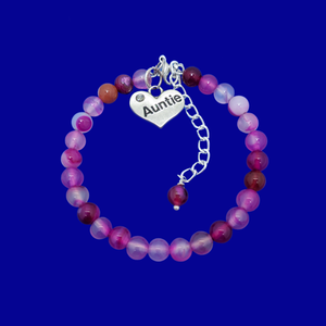 Gifts For My Aunt - Auntie Gift - Auntie Gift Ideas, handmade Auntie (rose line agate) shades of pink charm bracelet