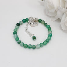 Load image into Gallery viewer, Handmade auntie natural gemstone charm bracelet, green fantasy agate (shades of green) or custom color - Auntie Gift Ideas - Auntie Gift - Auntie Present