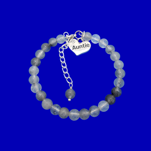 Gifts For My Aunt - Auntie Gift - Auntie Gift Ideas, handmade Auntie (ghost crystals) shades of grey charm bracelet