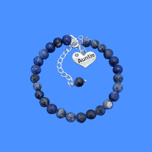 Load image into Gallery viewer, Gifts For My Aunt - Auntie Gift - Auntie Gift Ideas, handmade Auntie (blue vein) shades of blue charm bracelet