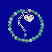 Load image into Gallery viewer, Gifts For My Aunt - Auntie Gift - Auntie Gift Ideas, handmade Auntie (green fantasy agate) shades of green charm bracelet