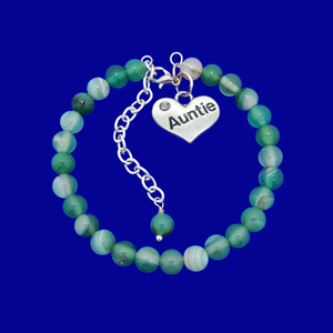 Gifts For My Aunt - Auntie Gift - Auntie Gift Ideas, handmade Auntie (green fantasy agate) shades of green charm bracelet