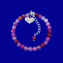 Load image into Gallery viewer, Gifts For Mother In Law - Mother Of The Groom Gift,  handmade mother of the groom natural gemstone charm bracelet, shades of pink (rose line agate) or custom color