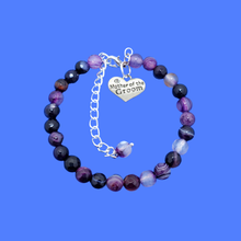 Load image into Gallery viewer, Gifts For Mother In Law - Mother Of The Groom Gift, handmade mother of the groom natural gemstone charm bracelet, shades of purple (purple agate) or custom color