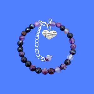 Gifts For Mother In Law - Mother Of The Groom Gift, handmade mother of the groom natural gemstone charm bracelet, shades of purple (purple agate) or custom color