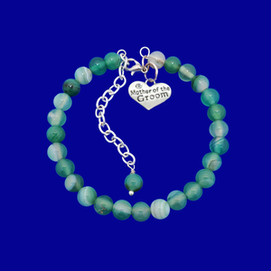 Gifts For Mother In Law - Mother Of The Groom Gift, handmade mother of the groom natural gemstone charm bracelet, shades of green (green fantasy agate) or custom color