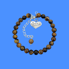 Load image into Gallery viewer, Gifts For Mother In Law - Mother Of The Groom Gift, handmade mother of the groom natural gemstone charm bracelet, shades of brown and black (tiger&#39;s eye) or custom color