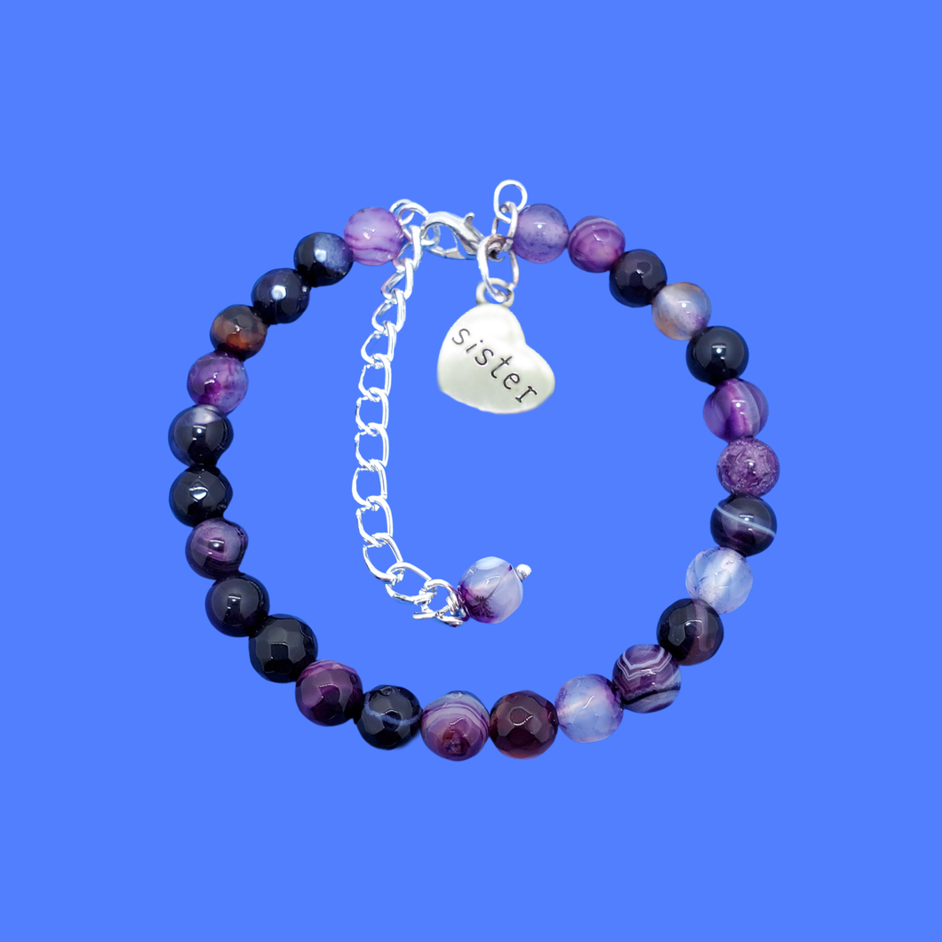 handmade sister natural gemstone expandable charm bracelet (purple agate) shades of purple or custom color
