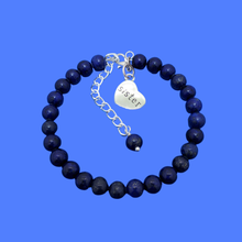 Load image into Gallery viewer, handmade natural gemstone sister charm bracelet (lapis lazuli) dark blue or custom color