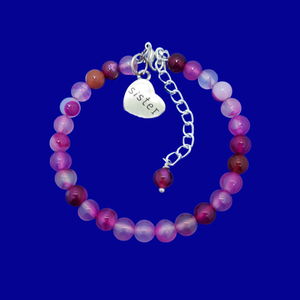 handmade natural gemstone sister charm bracelet (rose line agate) shades of pink or custom color