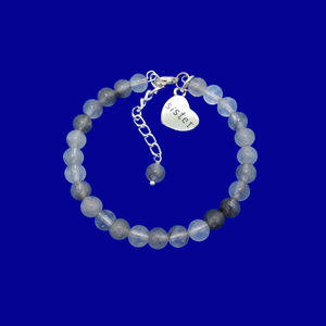 handmade natural gemstone sister charm bracelet (ghost crystals) shades of grey or custom color