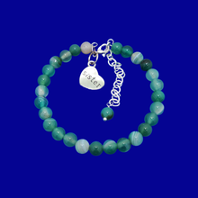 Load image into Gallery viewer, handmade natural gemstone sister charm bracelet (green fantasy agate) shades of green or custom color