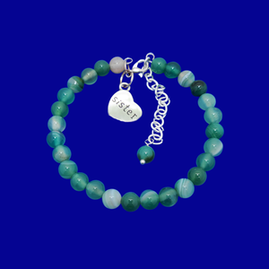 handmade natural gemstone sister charm bracelet (green fantasy agate) shades of green or custom color