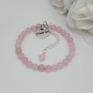 Handmade flower girl natural gemstone charm bracelet - rose quartz (pink) or custom color - Flower Girl Gift - Flower Girl Jewelry