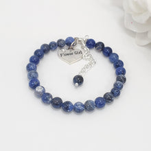 Load image into Gallery viewer, Handmade flower girl natural gemstone charm bracelet - blue vein (shades of blue) or custom color - Flower Girl Gift - Flower Girl Jewelry