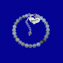 Load image into Gallery viewer, handmade nana natural gemstone charm bracelet, shades of grey (ghost crystals) or custom color