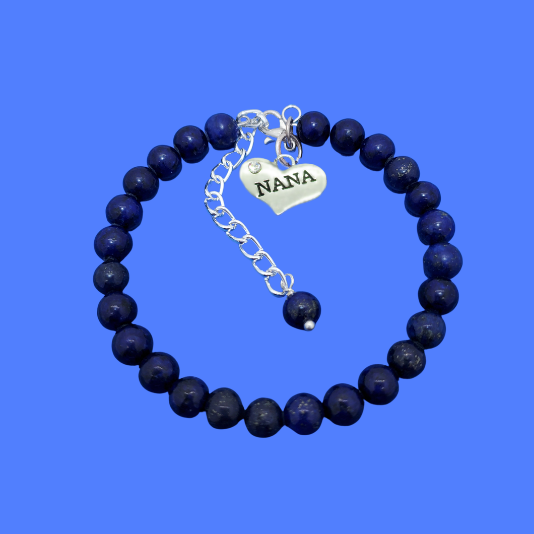 handmade nana natural gemstone charm bracelet (lapis lazuli) dark blue or custom color