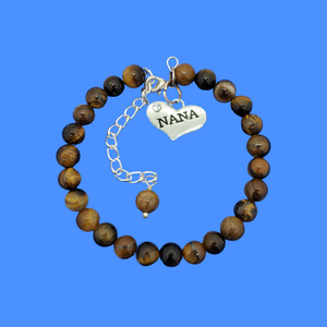 Nana Gift - Nana Bracelet - Gift Ideas For Nana, handmade nana natural gemstone charm bracelet, shades of brown and black (tiger's eye) or custom color
