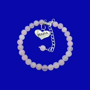 Nana Gift - Nana Present - Nana Jewelry, handmade nana natural gemstone charm bracelet, pink (rose quartz) or custom color