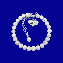 Load image into Gallery viewer, handmade nana natural gemstone charm bracelet (white howlite) shades of white and grey or custom color