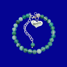 Load image into Gallery viewer, handmade nana natural gemstone charm bracelet (green fantasy agate) shades of green or custom color