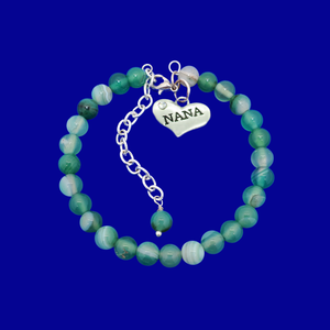 handmade nana natural gemstone charm bracelet (green fantasy agate) shades of green or custom color
