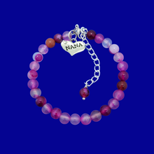 Load image into Gallery viewer, handmade nana natural gemstone charm bracelet (rose line agate) shades of pink or custom color