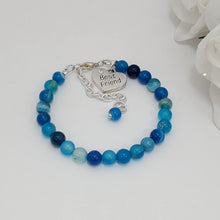 Load image into Gallery viewer, Handmade best friend natural gemstone charm bracelet - blue line agate (shades of blue) or custom color