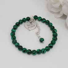 Load image into Gallery viewer, Handmade best friend natural gemstone charm bracelet - green malachite  (shades of green and black) or custom color