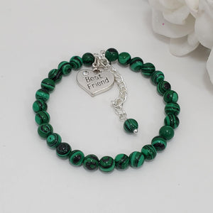 Handmade best friend natural gemstone charm bracelet - green malachite  (shades of green and black) or custom color