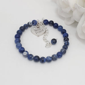 Handmade best friend natural gemstone charm bracelet - blue vein (shades of blue) or custom color
