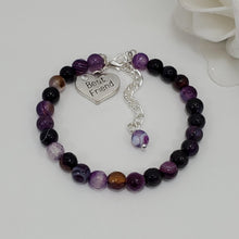 Load image into Gallery viewer, Handmade best friend natural gemstone charm bracelet - purple agate (shades of purple) or custom color