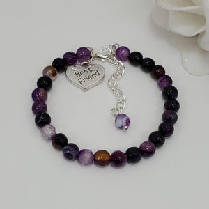 Handmade best friend natural gemstone charm bracelet - purple agate (shades of purple) or custom color