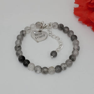 Handmade best friend natural gemstone charm bracelet - ghost crystals (shades of grey) or custom color