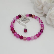 Load image into Gallery viewer, Handmade natural gemstone daughter charm bracelet - rose line agate (shades of pink) or custom color -Daughter Gift - Gift Ideas For Daughter In Law