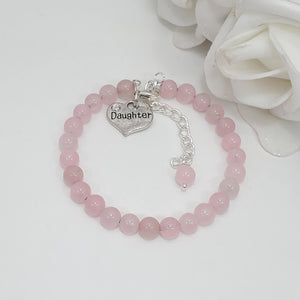 Handmade natural gemstone daughter charm bracelet - rose quartz (pink) or custom color -Daughter Gift - Gift Ideas For Daughter In Law