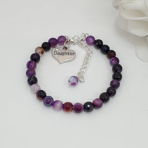 Handmade natural gemstone daughter charm bracelet - purple agate (shades of purple) or custom color -Daughter Gift - Gift Ideas For Daughter In Law