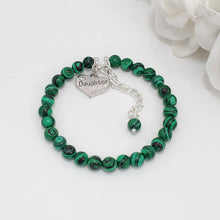 Load image into Gallery viewer, Handmade natural gemstone daughter charm bracelet - green malachite (green and black) or custom color -Daughter Gift - Gift Ideas For Daughter In Law