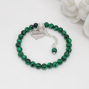 Handmade natural gemstone daughter charm bracelet - green malachite (green and black) or custom color -Daughter Gift - Gift Ideas For Daughter In Law