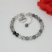 Load image into Gallery viewer, Handmade natural gemstone daughter charm bracelet - ghost crystals (shades of grey) or custom color -Daughter Gift - Gift Ideas For Daughter In Law