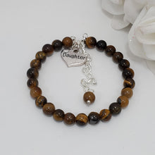 Load image into Gallery viewer, Handmade natural gemstone daughter charm bracelet - tiger&#39;s eye (shades of brown) or custom color -Daughter Gift - Gift Ideas For Daughter In Law