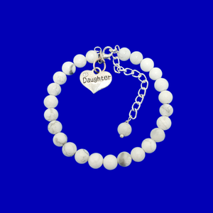handmade daughter natural gemstone charm bracelet (white howlite) shades of white and or custom color