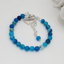 Load image into Gallery viewer, Handmade natural gemstone daughter charm bracelet - blue line agate (shades of blue) or custom color -Daughter Gift - Gift Ideas For Daughter In Law