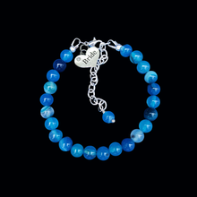 Load image into Gallery viewer, Bride Bracelet - Bride Jewelry - Bride Gift, handmade bride natural gemstone charm bracelet, shades of blue (blue lines agate) or custom color