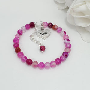 Handmade bride natural gemstone charm bracelet, rose line agate (shades of pink) or custom color - Bride Bracelet - Bride Jewelry - Bride Gift