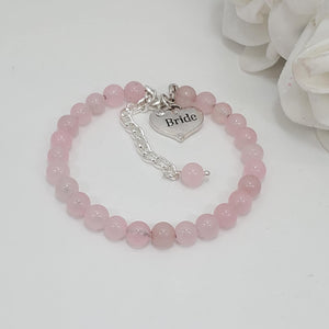 Handmade bride natural gemstone charm bracelet, rose quartz (light pink) or custom color - Bride Bracelet - Bride Jewelry - Bride Gift