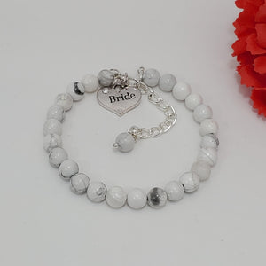 Handmade bride natural gemstone charm bracelet, white howlite (shades of white and grey) or custom color - Bride Bracelet - Bride Jewelry - Bride Gift