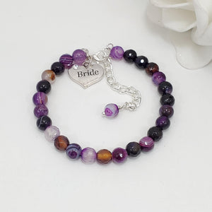 Handmade bride natural gemstone charm bracelet, purple agate (shades of purple) or custom color - Bride Bracelet - Bride Jewelry - Bride Gift