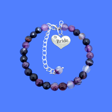 Load image into Gallery viewer, handmade bride natural gemstone charm bracelet (purple agate) shades of purple or custom color