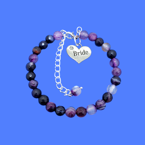 handmade bride natural gemstone charm bracelet (purple agate) shades of purple or custom color